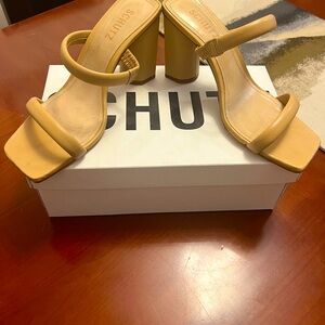 Schutz high heeled slip on sandals